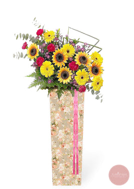 Prosperity (III):  Faux Sunflowers, Carnations, Cyperus Stick Flower Stand 