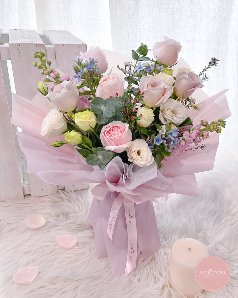 Emmie:  Roses, Eustoma, Matthiola Flower Bouquet