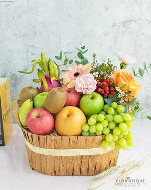 Fruities FHP - Fruit Basket With Dragon Fruits, Nam Shui Pear, Apple, Green Apple, Kiwi, Forelle Pear, and Green Grape