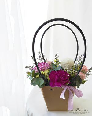 Janessa Flower Basket - Spray Rose, Carnations, And Mum Flowers Arranged By Florist In Singapore, Floristique