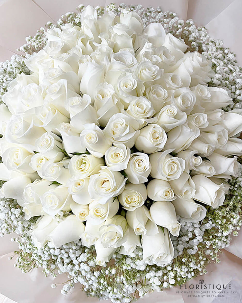 99 White Roses - FloristiqueSG