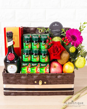 Wellness Goodies FHP: Furit Basket With Kiwi, Forelle Pear, Fuji Appl, Benedictine Dom, And Brand’s Chicken Essence