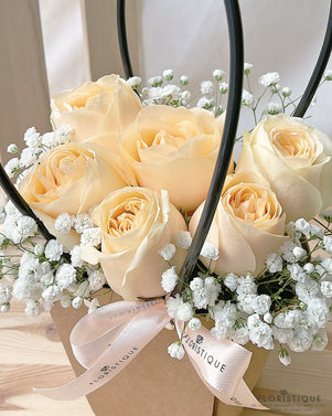 Corin Flower Basket - Roses And Baby's Breath From Singapore Florist Floristique