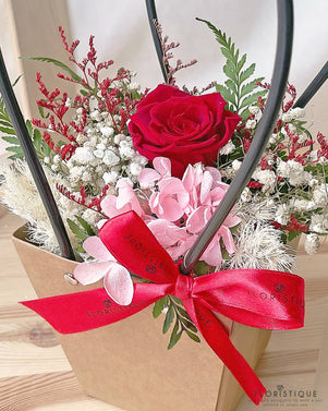 Edwina Flower Basket - Preserved Rose And Gossypium For Flower Delivery In Singapore