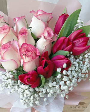 Fairy Bouquet - Roses, Tulip, And Baby's Breath From Singapore Florist Floristique
