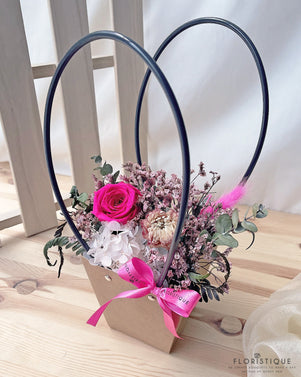 Elmira Flower Basket - Preserved Carnation And Gossypium For Flower Delivery In Singapore