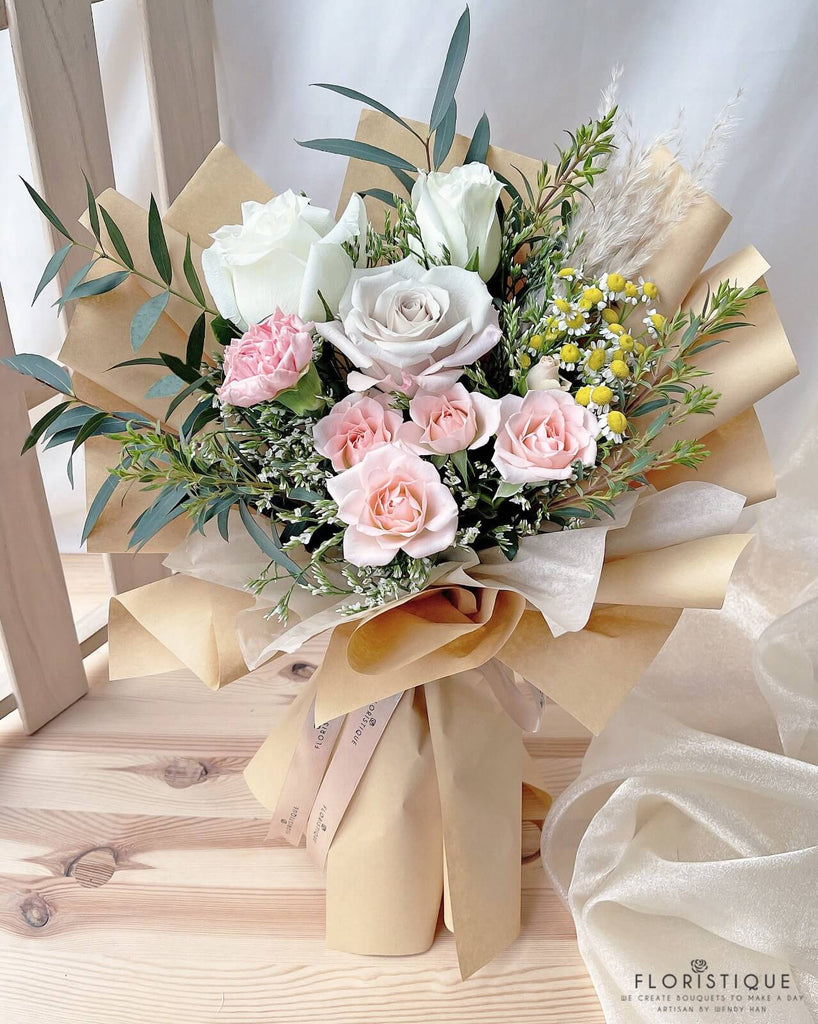 Cottage Bouquet - Roses. Carnation, Rose Spray, And Daisy Comes With Flower Delivery Singapore Service