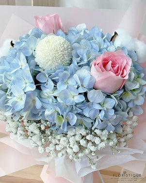Beauty Bouquet - Hydrangea, Rose, Mum, Cotton, Baby Breath Comes With Flower Delivery Singapore Service