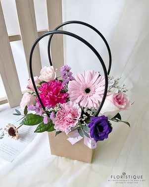 Ziva FBS:  Rose, Spray Roses, Carnations, Gerbera, Eustoma Flower Bag