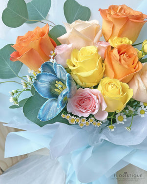 Elvira Bouquet - Roses, Spray Roses, And Tulip Comes With Flower Delivery Singapore Service