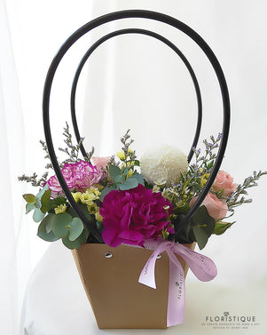 Janessa Flower Basket - Spray Rose, Carnations, And Mum Flowers Arranged By Florist In Singapore, Floristique