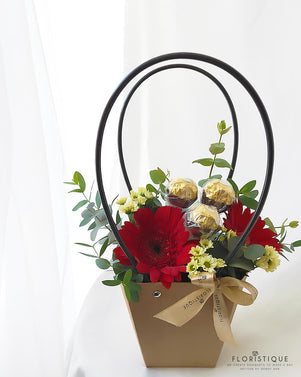 Kimberly Flower Basket - Gerberas And Ferrero Rochers Arranged By Florist In Singapore, Floristique