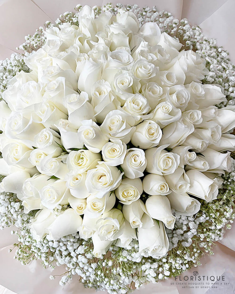 99 White Roses - FloristiqueSG 