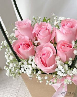 Aria Flower Basket - Roses And Baby's Breath Arranged For Flower Delivery In Singapore