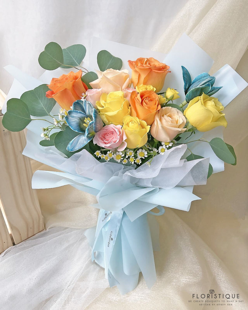 Elvira Bouquet - Roses, Spray Roses, And Tulip Comes With Flower Delivery Singapore Service