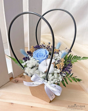 Melanie Flower Basket - Preserved Rose And Gossypium Arranged By Florist In Singapore, Floristique