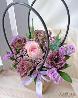 Presley Flower Basket - Rose And Eustoma Arranged By Florist In Singapore, Floristique