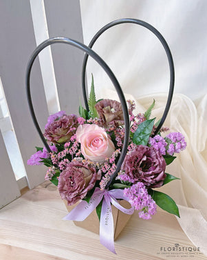 Presley Flower Basket - Rose And Eustoma Arranged By Florist In Singapore, Floristique