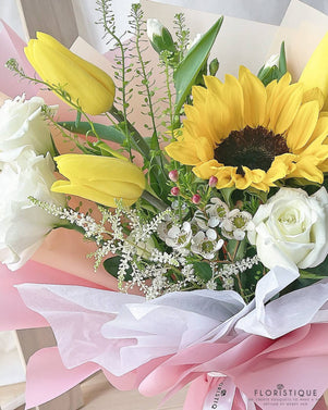 Peggy Bouquet - Sunflower, Rose, Eustomas, And Tulips From Singapore Florist Floristique