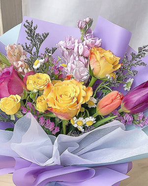 Billyn Bouquet - Roses, Spray Roses, And Tulip From Singapore Florist Floristique