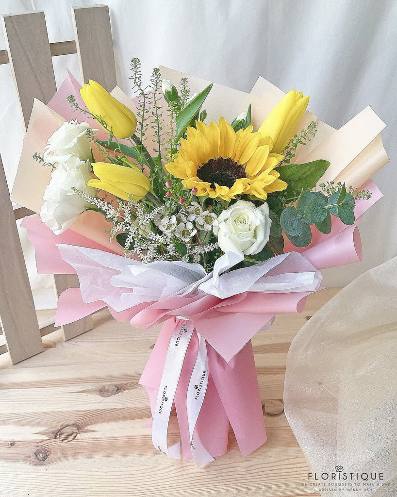 Peggy Bouquet - Sunflower, Rose, Eustomas, And Tulips From Singapore Florist Floristique