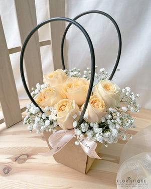 Corin Flower Basket - Roses And Baby's Breath From Singapore Florist Floristique