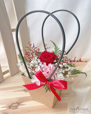 Edwina Flower Basket - Preserved Rose And Gossypium For Flower Delivery In Singapore