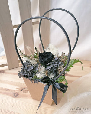 Alexandria Flower Basket - Preserved Rose And Gossypium Arranged By Florist In Singapore, Floristique
