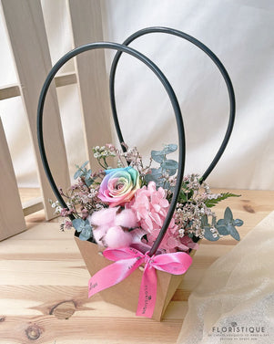 Scarlet Flower Basket - Preserved Rose And Gossypium Arranged By Florist In Singapore, Floristique