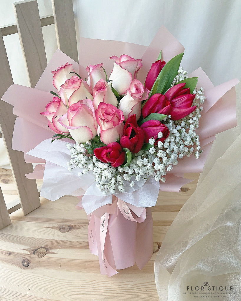 Fairy Bouquet - Roses, Tulip, And Baby's Breath From Singapore Florist Floristique