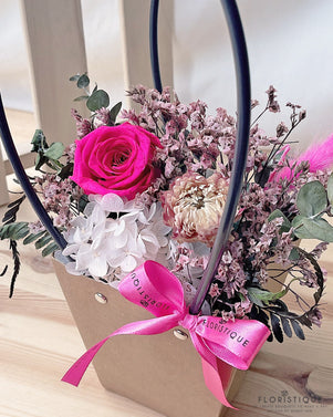 Elmira Flower Basket - Preserved Carnation And Gossypium For Flower Delivery In Singapore