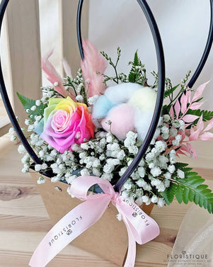 Delila Flower Basket - Preserved Rose And Gossypium Arranged By Florist In Singapore, Floristique