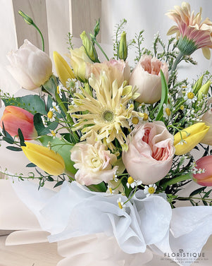 Maveena Bouquet - Gerbera, Spray Roses, Eustoma, And Tulips From Singapore Florist Floristique