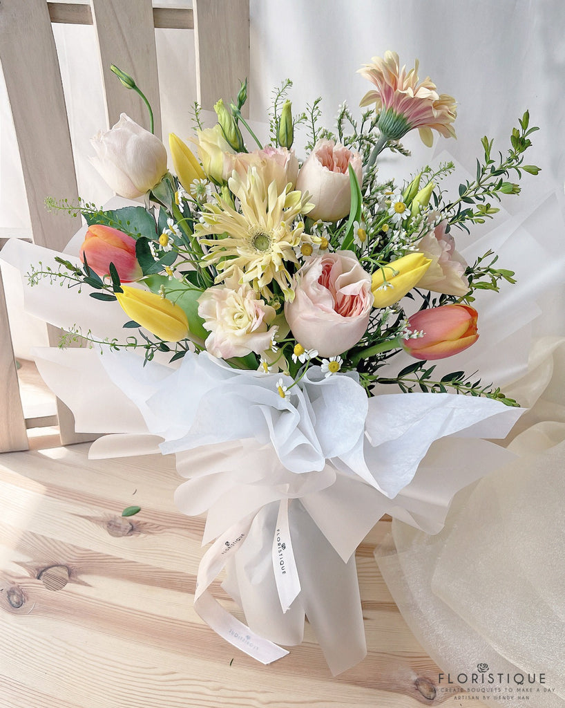 Maveena Bouquet - Gerbera, Spray Roses, Eustoma, And Tulips From Singapore Florist Floristique