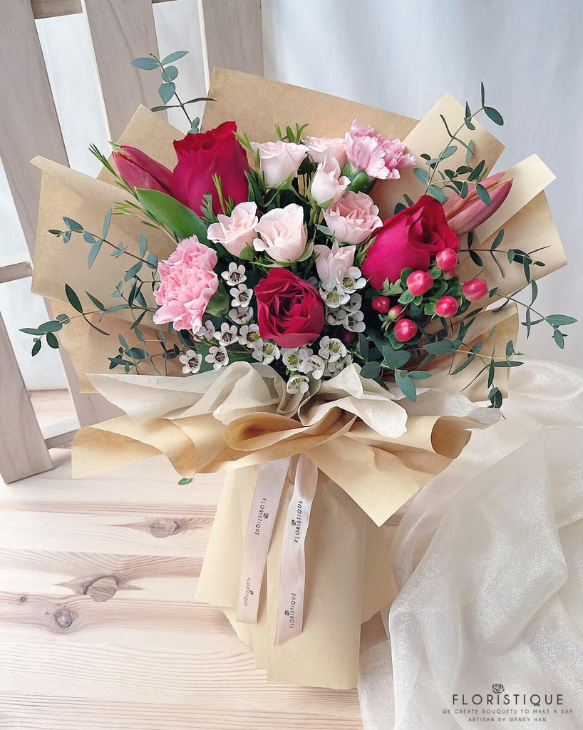 Bebe Bouquet - Roses, Tulip, Carnations And Spray Roses From Singapore Florist Floristique