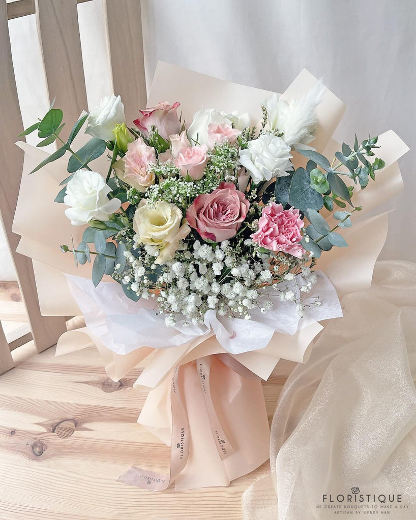 Grace Bouquet - Roses, Spray Roses, Carnation, Matthiola, And Eustoma From Singapore Florist Floristique