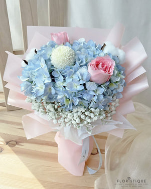 Beauty Bouquet - Hydrangea, Rose, Mum, Cotton, Baby Breath Comes With Flower Delivery Singapore Service