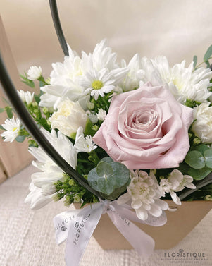 Iris Flower Basket - Rose And Mum Flowers Arranged By Florist In Singapore, Floristique